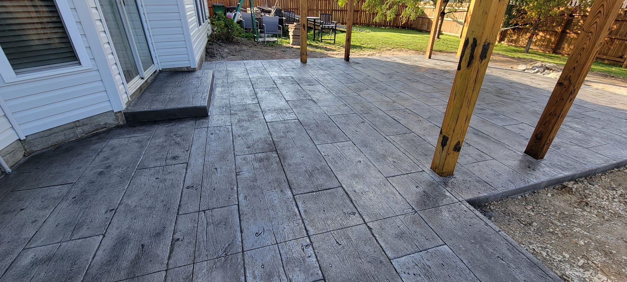 Wood plank stamped concrete