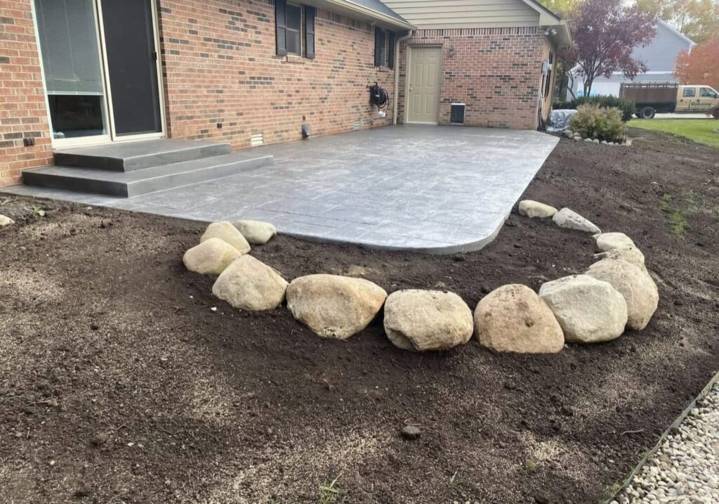 Stamped Patio and Decorative Rock