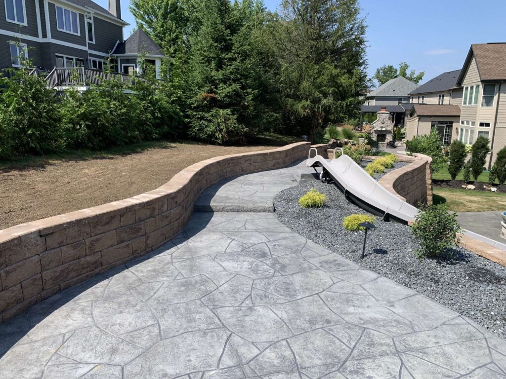 Stamped Concrete and Retaining Wall
