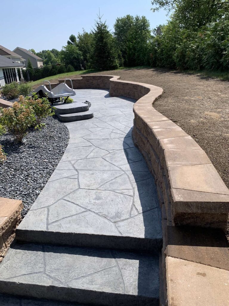 Stamped Concrete and Retaining Wall